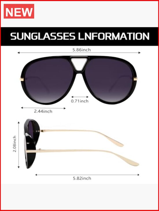 Retro Oversized Aviator Sunglasses with Gold Metal Frame - UV Protection main image 2